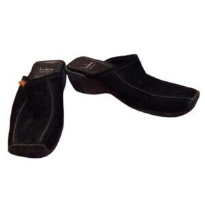Luichiny Size 40 US 9 - 9.5 Womens Black Suede Slip-On Mules Low Wedge Heel